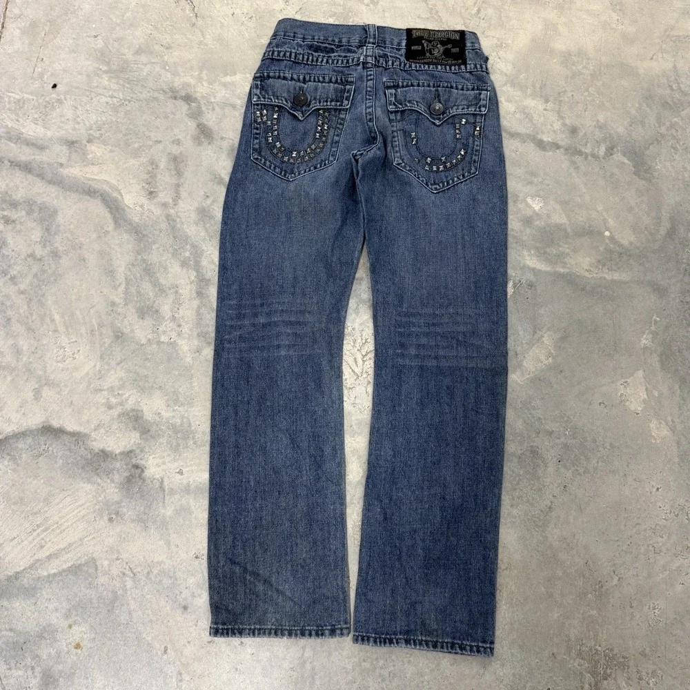 True Religion Billy Jeans Mens 30 Blue Good Studded Flap Pocket Straight Leg